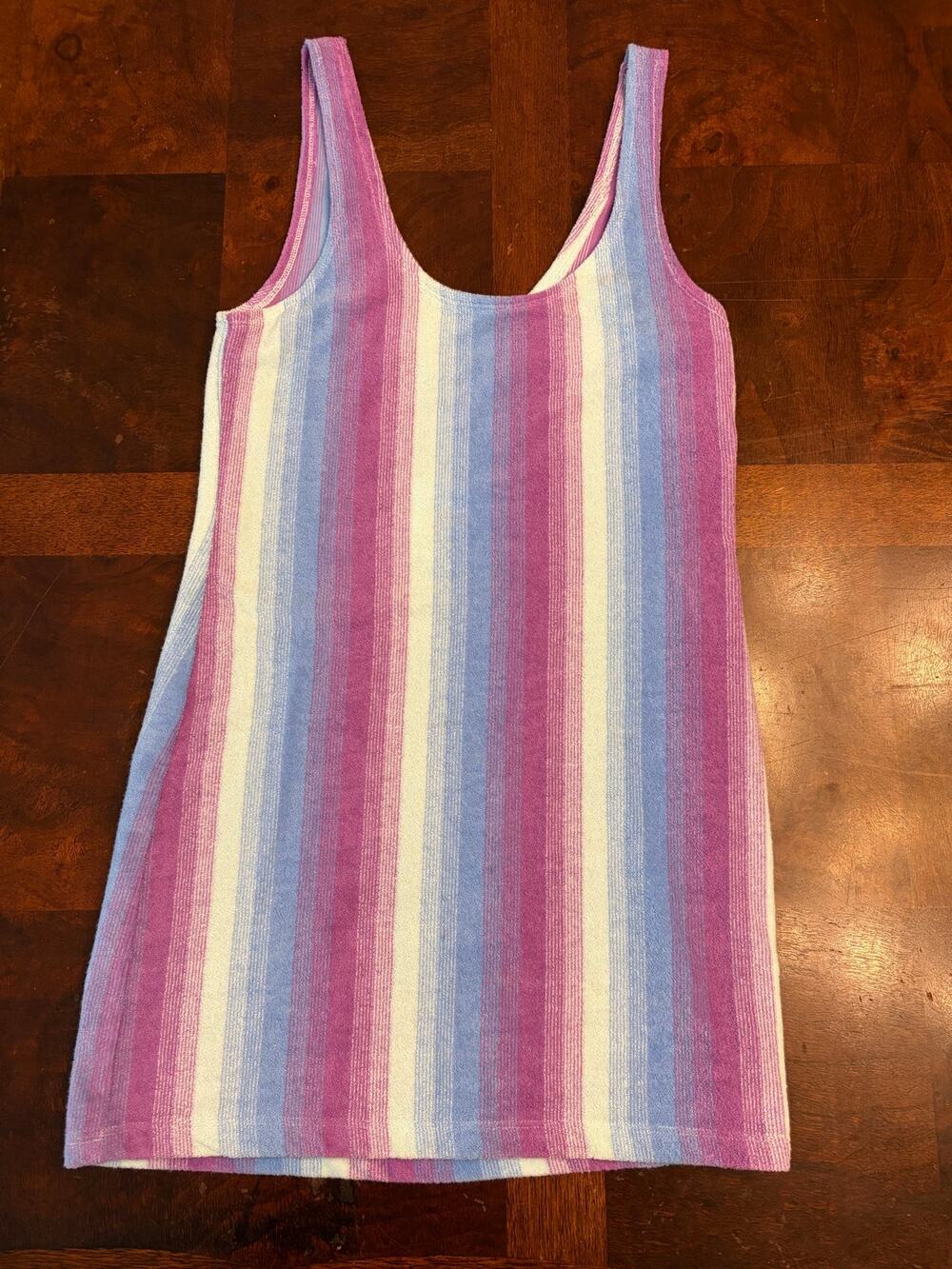 Ecote Urban Outfitters NWT Purple Blue Striped Retro Terry Towel Mini Dress